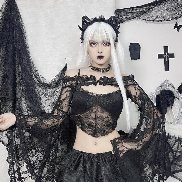 Gothic Black Lace Shrug Top