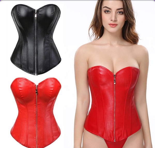 Gothic Leather Push Up Bustier Corset Top-Plus Size