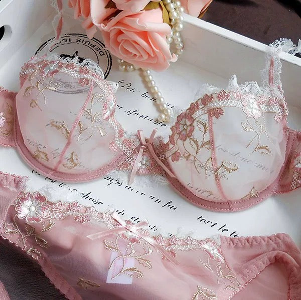 Elegant Transparent Lace Push-Up Bra Set