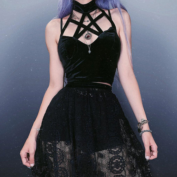 Gothic Velvet Hollow Out Crop Top