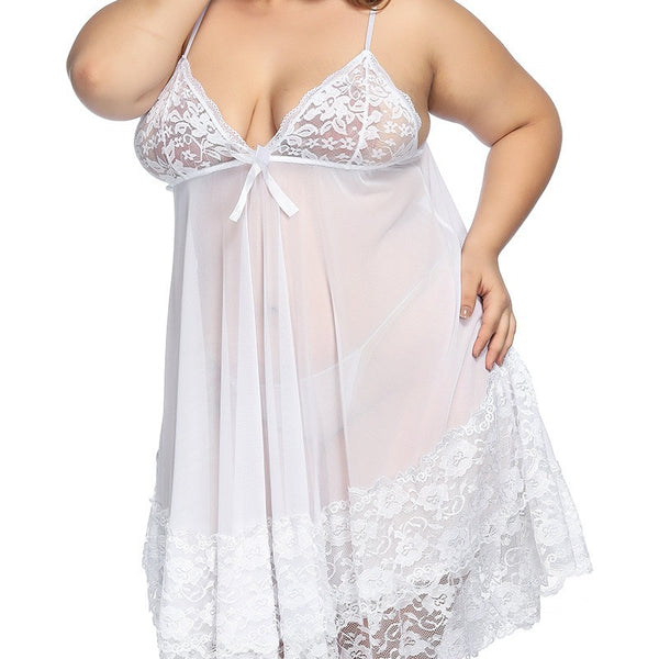 Plus Size Transparent Lace Babydoll -2pcs