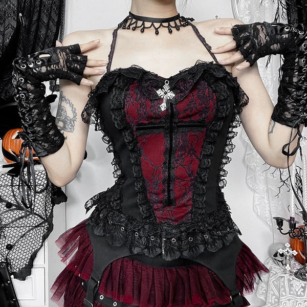 Vintage Gothic Lace Corset Crop Top/Skirt