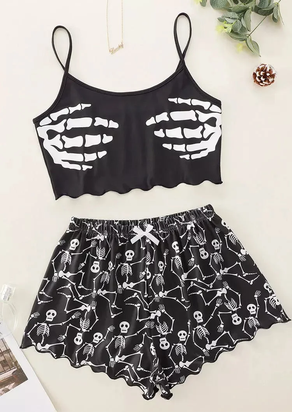 Gothic Skull Print Pajamas Set For Girls