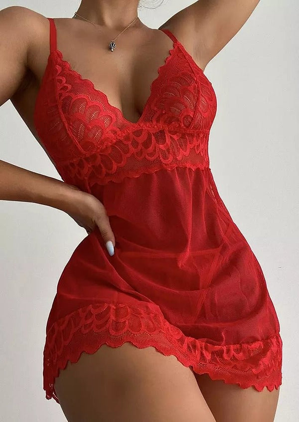 Lace Deep-V Sleeping Babydoll Dress