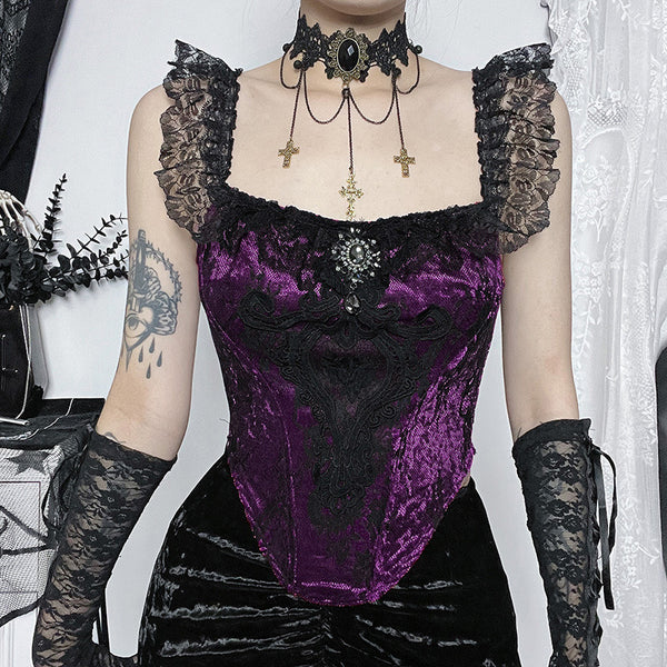 Gothic Velvet Lace Corset Crop Top