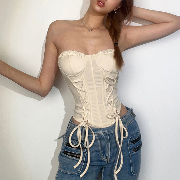 Vintage Lace Up Corset Tube Top