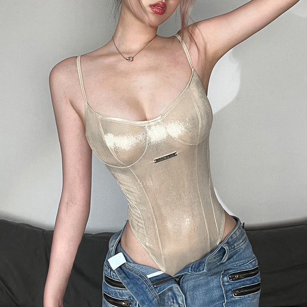 Vintage Metallic Sling Bodysuit for Summer