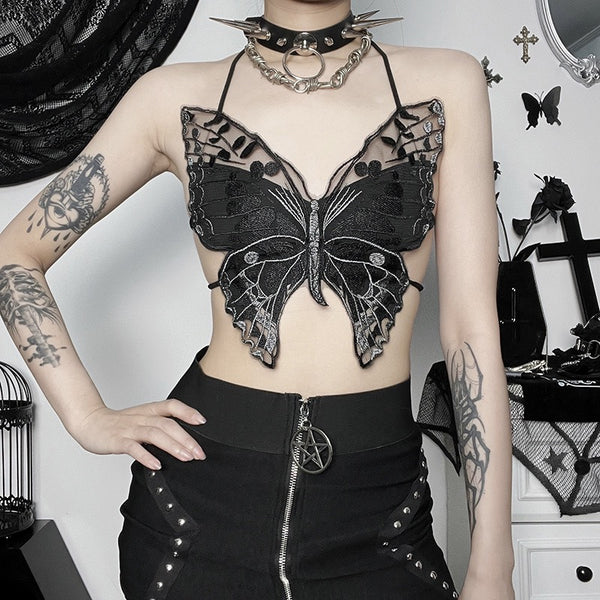 Gothic Chic Dark Butterfly Lace Top